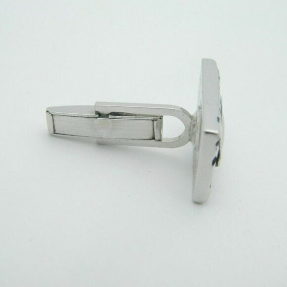 Mother of Pearl Silver Tone Textured Cufflinks Set - Picture 4 of 6